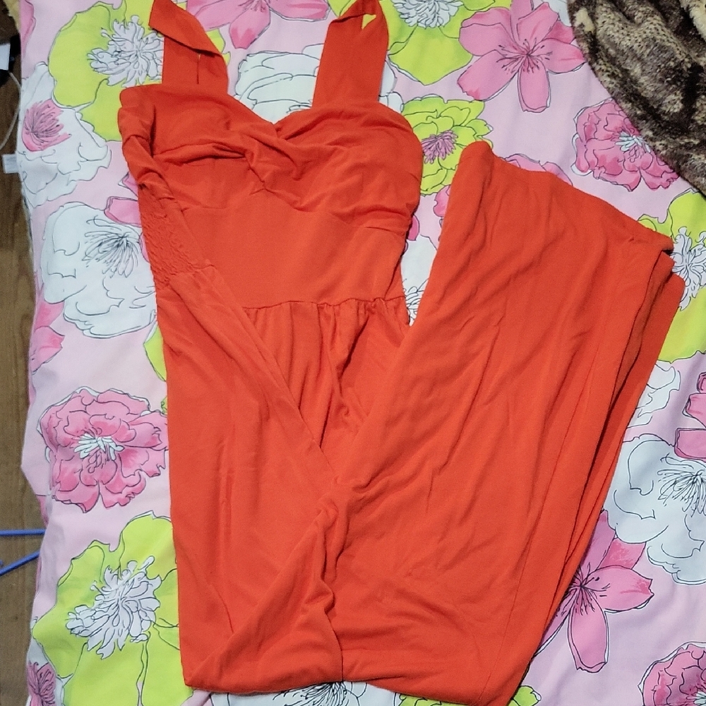 Miss Tina Vibrant Orange Jumpsuit
